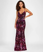 City Studios Juniors' Sequin Embellished V-Neck Sleeveless Gown, Created for Macy's