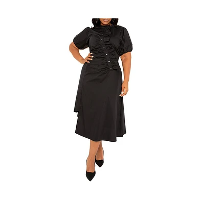 Buxom Couture Women's Plus Asymmetrical Ruffle Shirt Dress