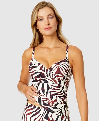Anne Cole Women's Animal-Print Ruched Tankini Top