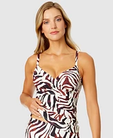 Anne Cole Women's Animal-Print Ruched Tankini Top