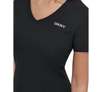 Dkny Sport Women's Studded-Logo V-Neck T-Shirt Dress