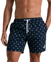 Original Penguin Men's Slim Fit Logo Print Drawstring 7" Swim Trunks