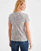 Style & Co Women's Printed Short-Sleeve Henley T-Shirt, Exclusively at Macy's
