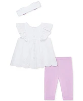 Little Me Baby Girls 3-Pc. Sweet Eyelet Floral Top, Leggings & Headband Set