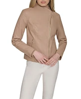 Cole Haan Women's 20 1/2” Moulded Collar Asymmetric Leather Jacket
