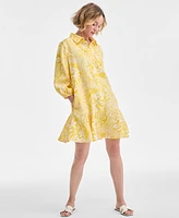 Charter Club Women's Printed 100% Linen Flounce Shirtdress, Exclusively at Macy's