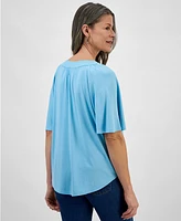 Style & Co Women's Flutter-Sleeve Split-Neck Top, Exclusively at Macy's