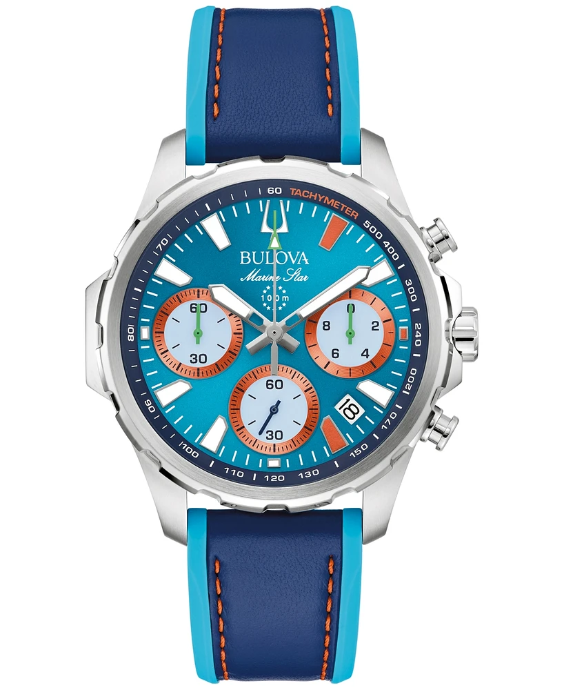 Bulova Men's Marine Star E1 Chronograph Blue Leather and Silicone Strap Watch 43mm