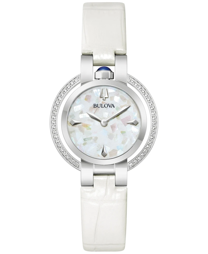 Bulova 150th Anniversary Women's Rubaiyat White Leather Strap Watch 31mm