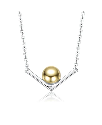 Sterling Silver Two-Tone with 14K Gold Plated Sphere and White Gold Plated Chain Chevron Pendant Necklace