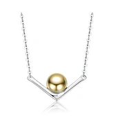 Sterling Silver Two-Tone with 14K Gold Plated Sphere and White Gold Plated Chain Chevron Pendant Necklace