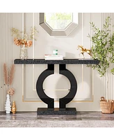 Tribesigns 43-Inch Mirrored Console Table with O-Shaped Base, Modern Entryway Table Glass Sofa Table with Mirror Finish, Rectangle Narrow Accent Foyer