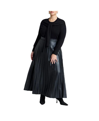 Eloquii Women's Plus Size Maxi Pleated Faux Leather Skirt