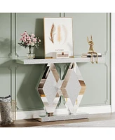 Tribesigns Mirrored Console Table, Modern Silver Entryway Table with Mirror Finish, Glass Sofa Table with Dual-Diamond Base, 47-Inch Hallway Foyer Tab