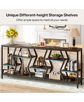 Tribesigns 70.9 Inches Sofa Console Table with 4 Tier Wood Storage Shelves, Industrial Extra Long Narrow Entryway Accent Tables for Hallway, Living Ro