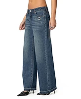 Edikted Womens Davis Grommet Low Rise Jeans