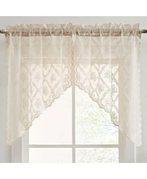 Hlc.me Isabella Floral Rod Pocket Lace Short Cafe Swags for Small Windows - 28 x 36 Inch Length (Taupe Swags, Set of 2)