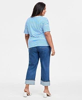 On 34th Trendy Plus Size Striped Easy T Shirt Cuffed Straight Leg Jeans Exclusively At Macys