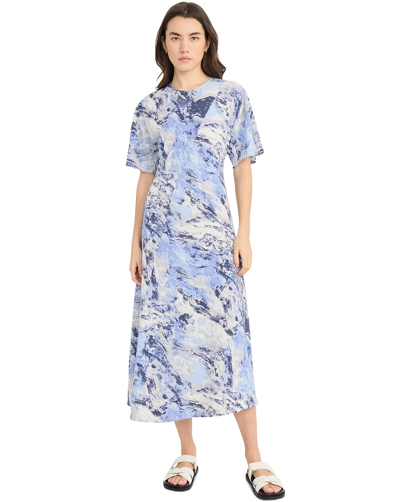 Luxely Women's Satin Printed Midi Dress