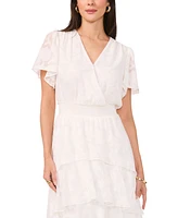 Vince Camuto Women's Jacquard Smocked Waist Tiered Midi Dress