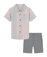 Calvin Klein Toddler and Little Boys 2-Piece Striped Woven Button Front Washed Twill Shorts Set