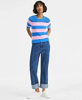 On 34th Womens Striped Short Sleeve Sweater High Rise Cuffed Straight Leg Jeans Carriee Flower Sneakers Exclusively At Macys