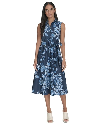 Calvin Klein Women's Printed Cotton Tie-Waist Shirtdress