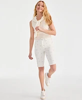 Style & Co Women's Embroidered Mid-Rise Denim Bermuda Shorts, Exclusively at Macy's