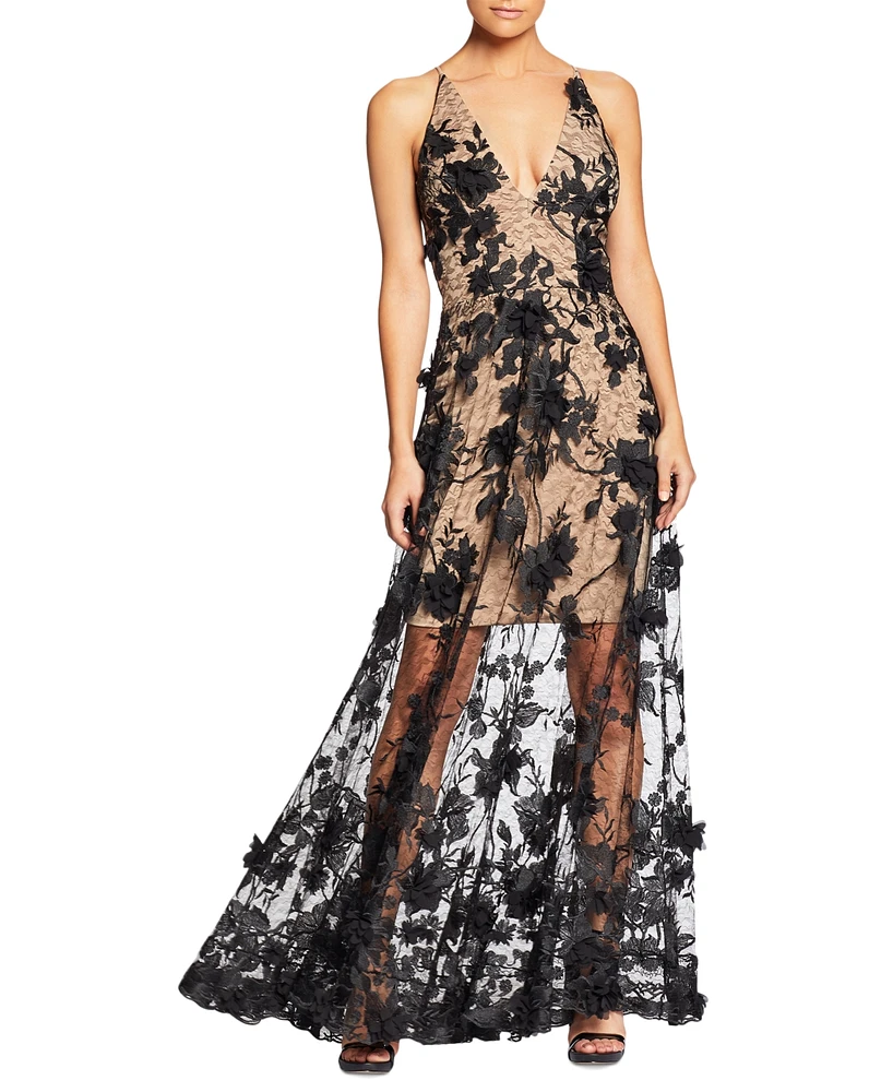 Dress the Population Women's Sydney Lace Floral-Applique Gown