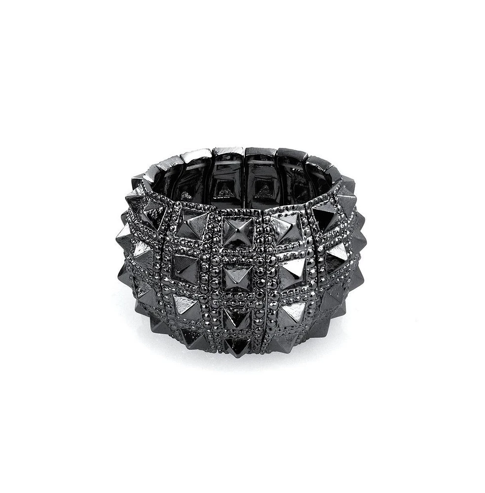 Bling Jewelry Black Grey Goth Biker Stretch Bracelet for Men - Wide Cuff Punk Rock Jewelry