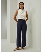 Women's Silk Wide Leg Tailored Pant with Mid Rise