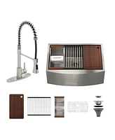 33''x 22'' Stainless Steel Kitchen Sink and Pull-Down Kitchen Faucet Set with Cutting Board, Roller Blind, Drain Basket, Drain Grid and Drainer