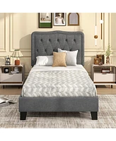 Bed Frame with 46 Inch Tall Button Tufted Headboard