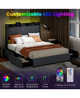 Bed Frame with Led Lights and Charging Station