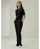 Sophisticated Dual-Knit Silk T-Shirt for Women