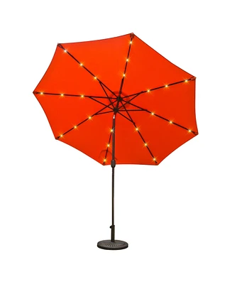 9ft Patio Umbrella Outdoor Market 32 Led Solar Umbrella with Tilt and Crank(Orange Red)