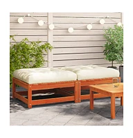 Patio Footstools with Cushions 2 pcs Wax Brown Solid Wood Pine