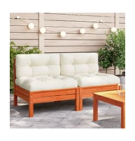 Patio Sofa Armless with Cushions 2 pcs Wax Brown Solid Wood Pine