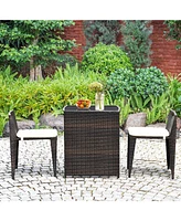 Gymax 3 Pcs Cushioned Wicker Patio Furniture Set Seat Sofa Outdoor No Assembly