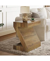 Tribesigns Wood Side End Table for Living Room, Bedside Nightstand for Bedroom, Z-Shaped