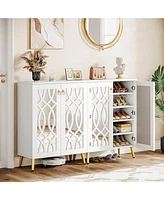 Tribesigns Mirrored Shoe Cabinet, 5-Tier White Modern Shoe Organizer Cabinet with Doors, Large Wooden Freestanding 25-Pair Shoe Rack Closet Storage Ca