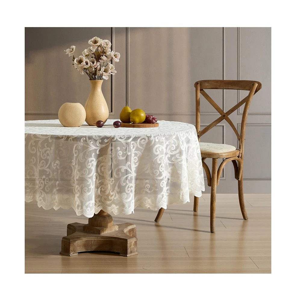 Hlc.me Scroll Lace Fabric Tablecloth, Lace Fabric Table Cloth Round Tables, Wrinkle Resistant Tablecloth