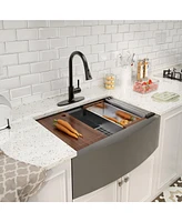 33''x 22'' Stainless Steel Kitchen Sink and Kitchen Faucet Set with Cutting Board, Roller Blind, Drain Basket, Drain Grid and Drainer