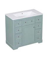 Lovmor 36" Bathroom Vanity with Sink Combo, One Cabinet and Six Drawers, Solid Wood and Mdf Board, Green