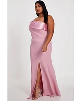 Quiz Plus One Shoulder Satin/Scuba Crepe Maxi Dress