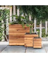 Indoor/Outdoor Wooden Planter Boxes - 3 Acacia Wood Square Plant Pots with Removable Plastic Liners - Anthracite Stain