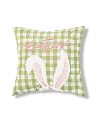 18" x 18" Easter Spring Themed Bunny Ears Spring Embroidered Accent Throw Pillow