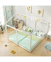 Double Floor Bed for House Beds with Safety Guardrails for 2 Kids