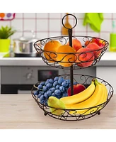 Sorbus 2-Tier Metal Countertop Fruit Basket & Bowl Stand - Stylish Storage for Kitchen & Dining - Bronze