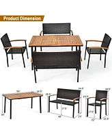 Gymax 5PCS Rattan Outdoor Dining Set Patio Furniture Set w/ Wooden Tabletop